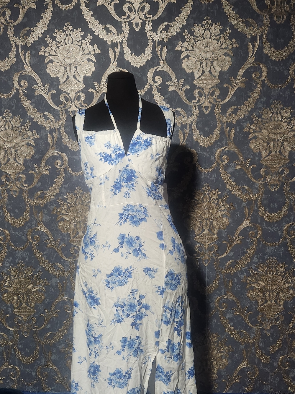 Madden Girl White Maxi Dress with Blue Floral Print